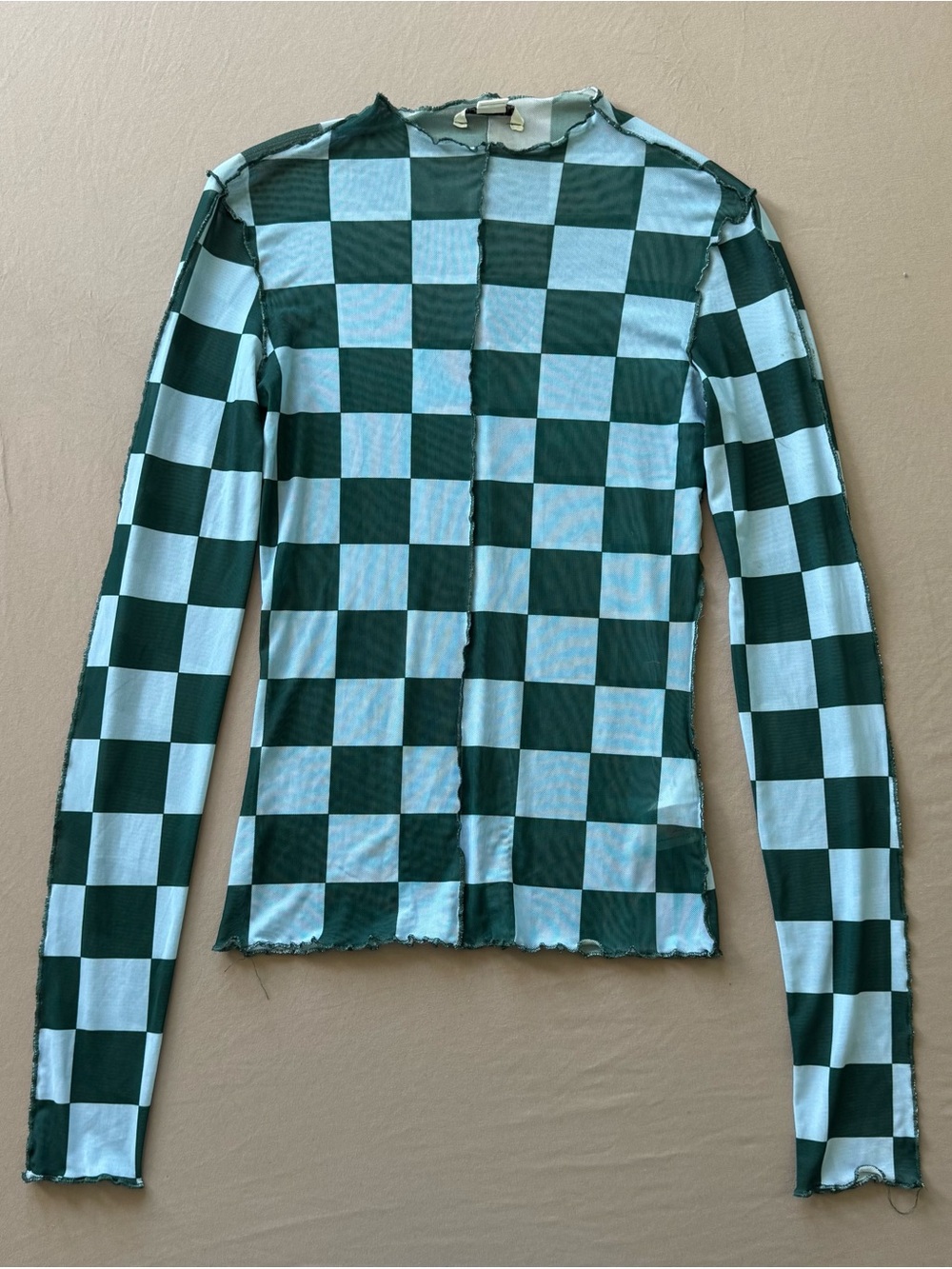 Monki checkered sheer mesh top